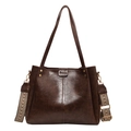 Borsa tote retrò marrone scuro in similpelle con doppia tracolla in stile etnico - Marrone