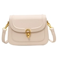 Modern minimalist saddle-shaped crossbody bag in cream beige with gold oval buckle - White