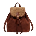 Zaino in pelle scamosciata marrone con finiture in pile beige e chiusura con coulisse - caffè