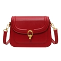 Classic red leather crossbody bag with elegant gold oval buckle and fine stitching - Red