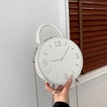 Sac bandoulière blanc circulaire motif horloge en similicuir avec chaîne à perles - Blanc