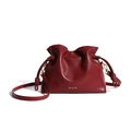 Sac seau vintage bordeaux avec logo doré et bandoulière à nœud élégant - Bordeaux