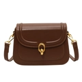 Minimalist brown crossbody tofu bag with glossy finish and gold metal buckle - Coffee