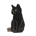 Simpatica borsa a tracolla nera a forma di gatto con ricamo e cinghia a righe - Ricamo Rosa