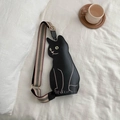 Borsa a tracolla gatto nero con cuciture bianche e ampia tracolla a righe colorate - Punto Rosa Nero