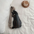 Borsa a tracolla gatto nero con ricami arancioni e ampia tracolla a righe colorate - Punto Marrone Nero