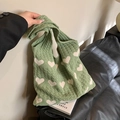 Borsa tote in maglia verde con motivi a cuore bianchi e trama a trecce per l'inverno - Verde