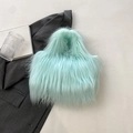 Chic mint green faux fur handbag with soft long-fiber texture and top handle - Green