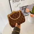 Sac boîte en velours marron avec treillis en strass argentés et fermoir nœud doré - Marron