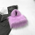 Chic lavender purple faux fur handbag with a soft fluffy texture in a trendy mini tote style - Purple