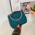 Borsa a scatola in velluto verde petrolio con motivo trapuntato, fiocco di strass e oro - Verde