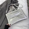 Silver metallic envelope handbag with wrinkled texture and adjustable shoulder strap - Silver