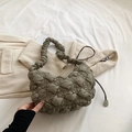 Army green bubble textured underarm bag with stylish scrunchie strap and quilted fabric - Dark Green