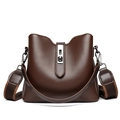 Borsa a secchiello marrone scuro in ecopelle grana litchi con tracolla in tessuto regolabile - 23cm*10cm*20cm / Marrone