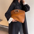 Grand sac cabas marron avec poignées métalliques et logo, sac de travail élégant - Marron