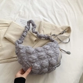 Chic light gray quilted cloud bag with ruched strap and stylish crescent moon shape - Light Purple