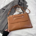 Minimalist vintage caramel brown envelope shoulder bag with adjustable strap and silver metal - Brown