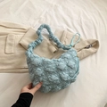 Light blue quilted hobo bag with bubble texture and ruffled shoulder handle - Green