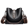 Borsa a secchiello in pelle martellata nera con finiture marroni e tracolla larga - 23cm*10cm*20cm / Nero