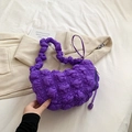 Fashionable purple bubble texture hobo bag with unique ruched handle and crescent shape - Deep purple