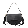 Bolso de hombro tipo silla de montar negro con solapa asimétrica y herrajes dorados - Negro