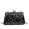 Elegant black sequin evening clutch bag with geometric silver patterns and rhinestone handle - Gray