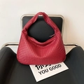 Sac hobo rouge en cuir tressé avec motif Intrecciato classique pour femmes - Rouge