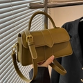 Olive green rectangular crossbody bag with top handle and gold hardware detail - Green