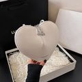 Creamy white heart-shaped crossbody bag with floral metal zippers in a gift box - White