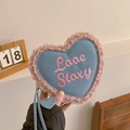 Borsa a cuore in denim blu con bordo in peluche rosa e ricamo Love Story raffinato - Stile Portatile Blu