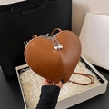 Brown heart-shaped crossbody bag in faux leather with clover zipper charms and thin strap - Brown