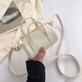 Minimalist beige pebble leather mini Boston bag with gold zippers and handheld strap - Off White