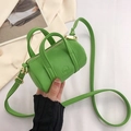 Mini green lychee grain leather cylinder handbag with adjustable shoulder strap - Green