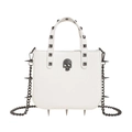 Borsa gotica bianca con teschio in metallo, borchie quadrate e lunghe punte in metallo - Scheletro Bianco