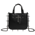 Borsa gotica nera con croce argentata, catene e punte di rivetti in stile punk rock - Croce Nero