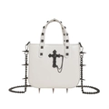 Gothic punk white crossbody bag with black cross, chain details and sharp metal studs - Cross White
