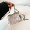 Mini iridescent sequin chain bag with round fish-scale pattern for crossbody wear - Colorful