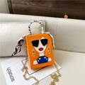 Orange quadratische Umhängetasche mit Cartoon-Motiv und Seidenschal-Griffdetail - Orange
