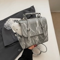 Gray marble pattern backpack with silver buckles and a white cloud plush pendant - Silver