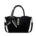 Schwarze Eimer-Tasche aus Lychee-Leder mit Goldschloss und Seidenschal für Damen - Schwarz