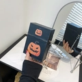 Schicke schwarze Halloween-Umhängetasche mit Kürbisgesicht und silberner Kette - Kürbis-Lächeln-Muster (Color 8)