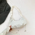 Borsa a nuvola plissettata bianca con tracolla elastica arricciata e coulisse - Bianco