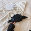 Mini dinosaur shaped crossbody bag in black pebbled leather on white blazer - Black