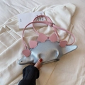 Mini dinosaur crossbody bag in silver pebble leather with pink accents and strap - Silver