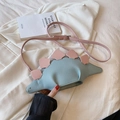 Cute light blue dinosaur crossbody bag with pink accents and adjustable shoulder strap - Green
