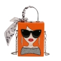 Orangefarbene Box-Handtasche mit Comic-Druck und Seidentuch am Griff - Orange