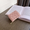 Rosafarbene gesteppte Akkordeon-Geldbörse aus Kunstleder mit goldenem Reißverschluss - Rosa