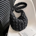 Large black quilted cloud shoulder bag with puffy texture and zip closure - Black