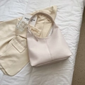 Minimalist cream white hobo shoulder bag with litchi grain texture and large capacity - White
