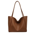 Large caramel brown pebble leather tote bag with minimalist soft structure and shoulder straps - Brown